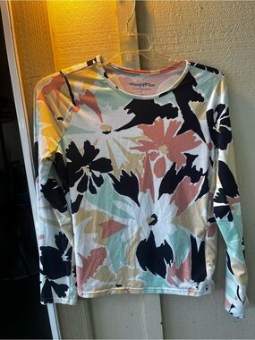 Hang Ten Floral UPF 50+ Sun Shirt Rashguard Long Sleeve Side Zip Pocket Top L